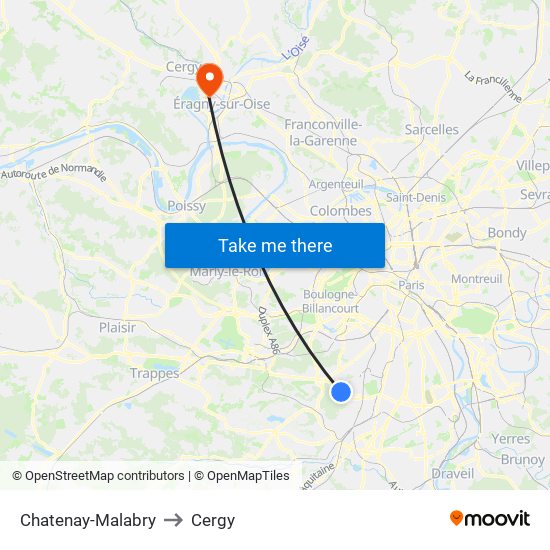 Chatenay-Malabry to Cergy map