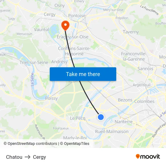 Chatou to Cergy map