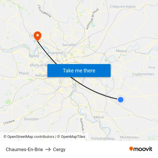 Chaumes-En-Brie to Cergy map