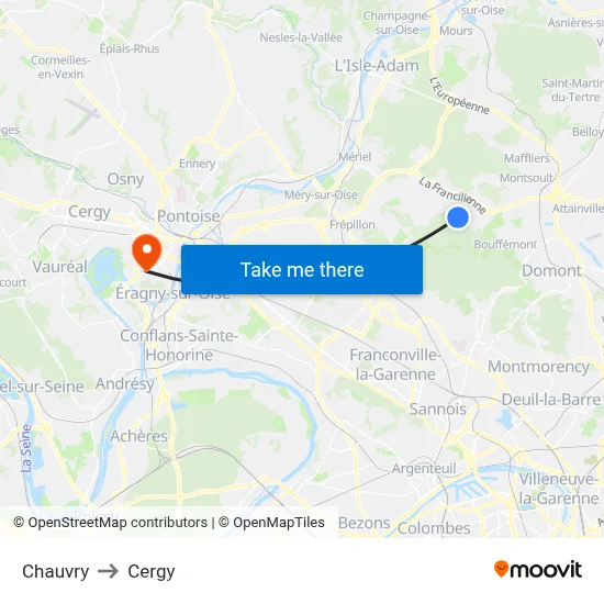 Chauvry to Cergy map