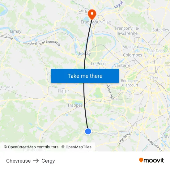 Chevreuse to Cergy map