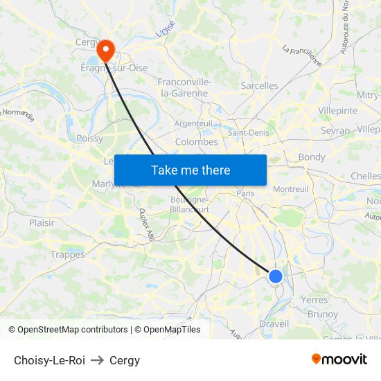 Choisy-Le-Roi to Cergy map