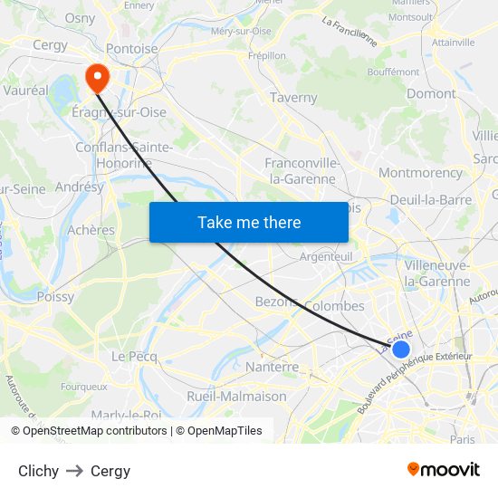 Clichy to Cergy map