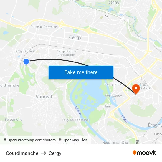 Courdimanche to Cergy map