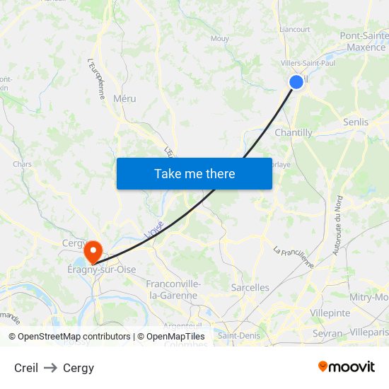 Creil to Cergy map