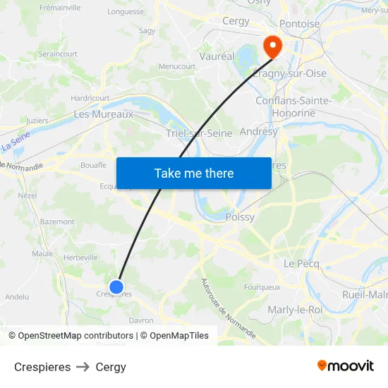 Crespieres to Cergy map