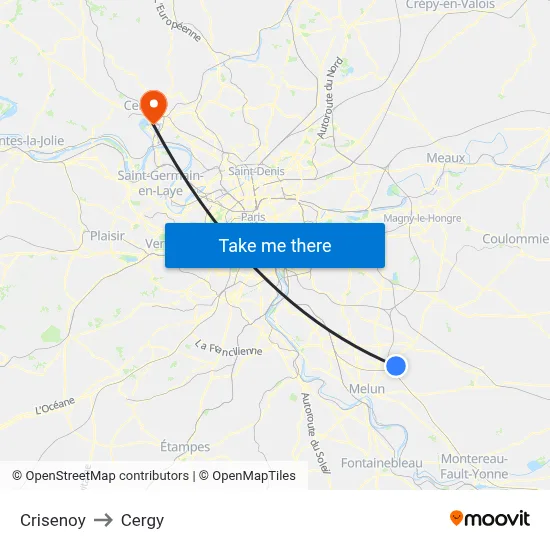 Crisenoy to Cergy map