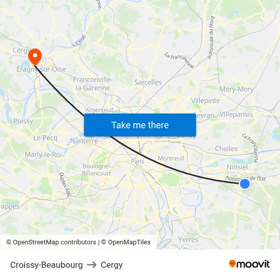 Croissy-Beaubourg to Cergy map