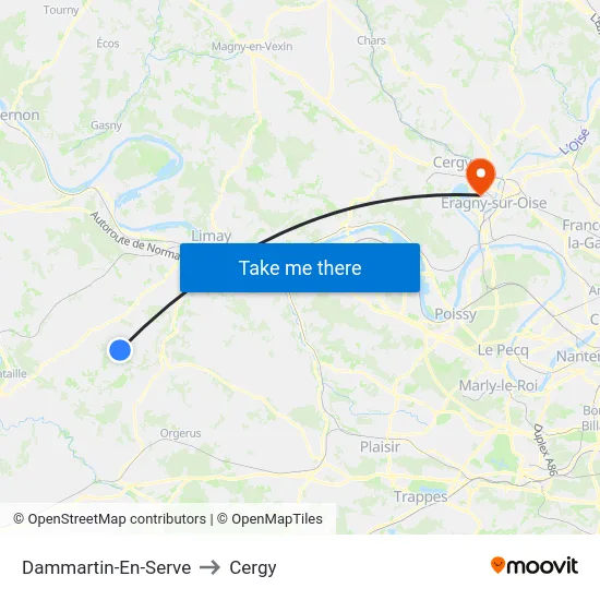 Dammartin-En-Serve to Cergy map