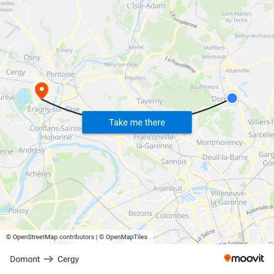 Domont to Cergy map
