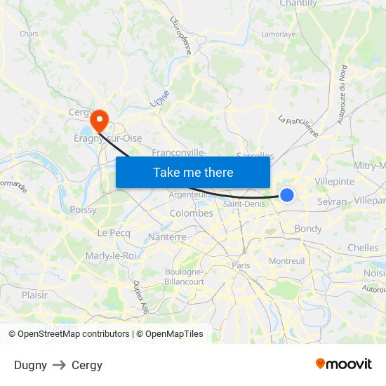 Dugny to Cergy map