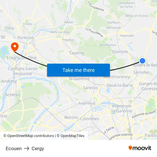 Ecouen to Cergy map