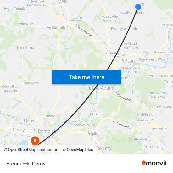 Ercuis to Cergy map