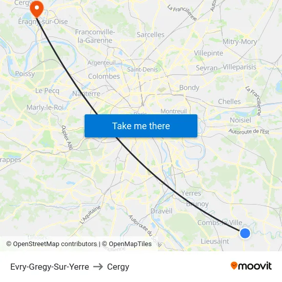 Evry-Gregy-Sur-Yerre to Cergy map