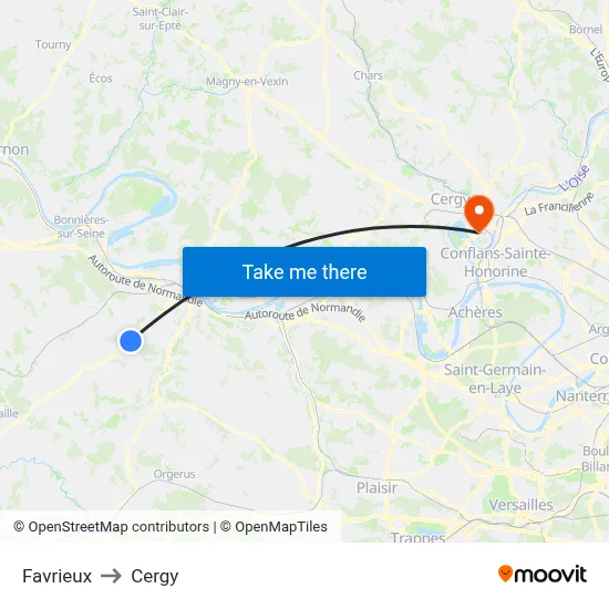 Favrieux to Cergy map