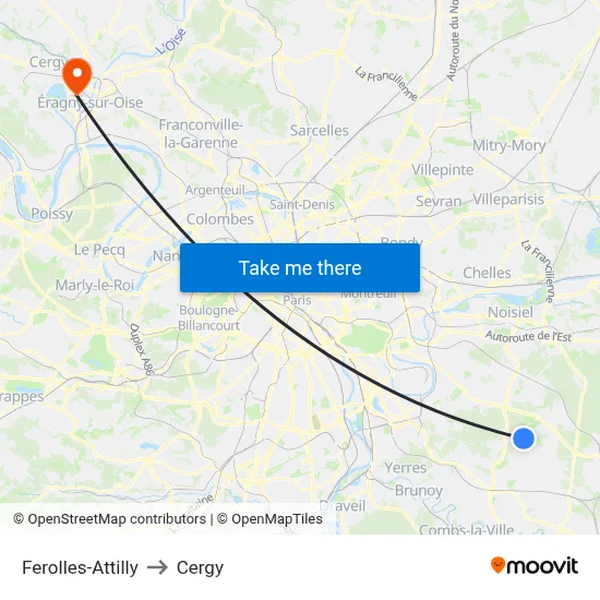 Ferolles-Attilly to Cergy map