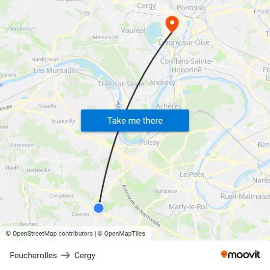 Feucherolles to Cergy map