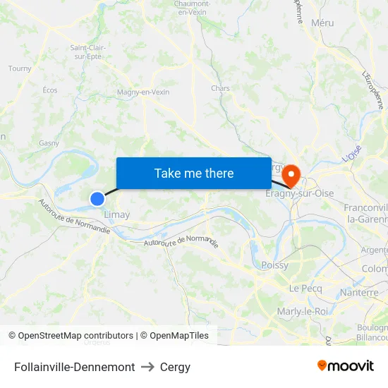 Follainville-Dennemont to Cergy map