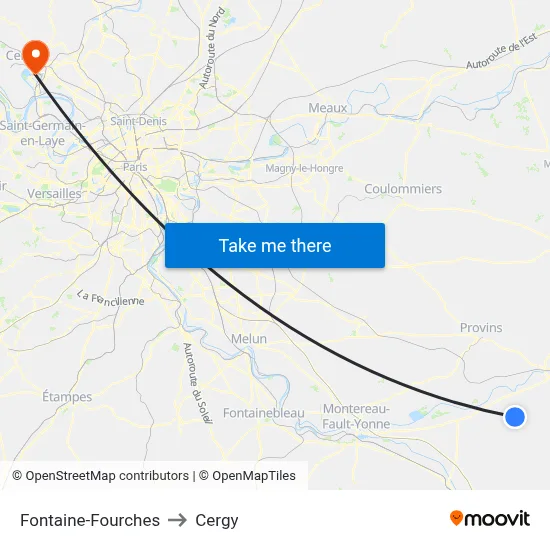 Fontaine-Fourches to Cergy map