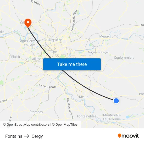 Fontains to Cergy map