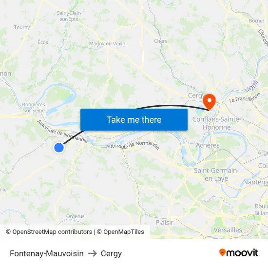 Fontenay-Mauvoisin to Cergy map