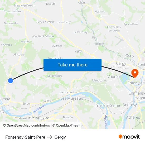 Fontenay-Saint-Pere to Cergy map