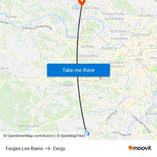 Forges-Les-Bains to Cergy map