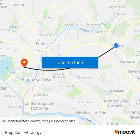 Frepillon to Cergy map