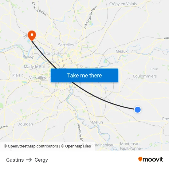 Gastins to Cergy map