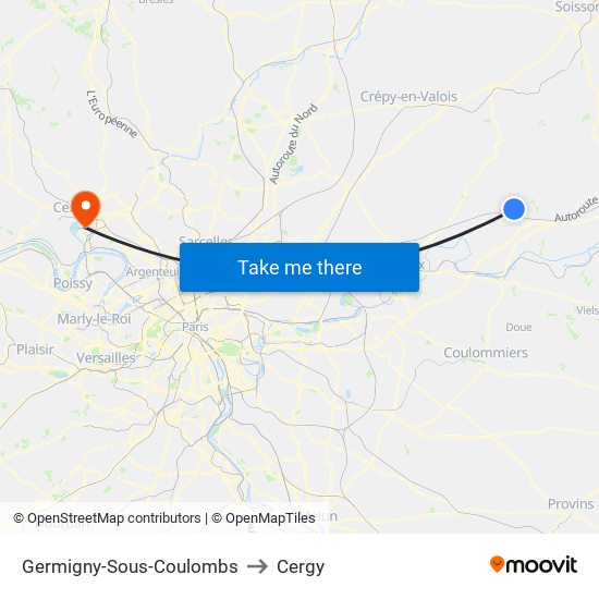 Germigny-Sous-Coulombs to Cergy map