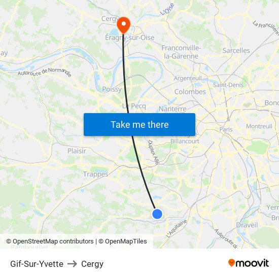 Gif-Sur-Yvette to Cergy map