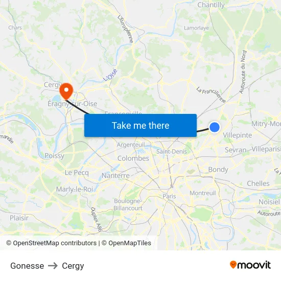 Gonesse to Cergy map