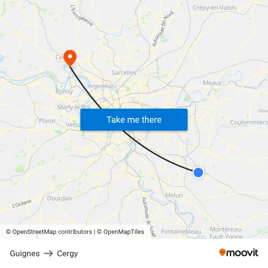 Guignes to Cergy map