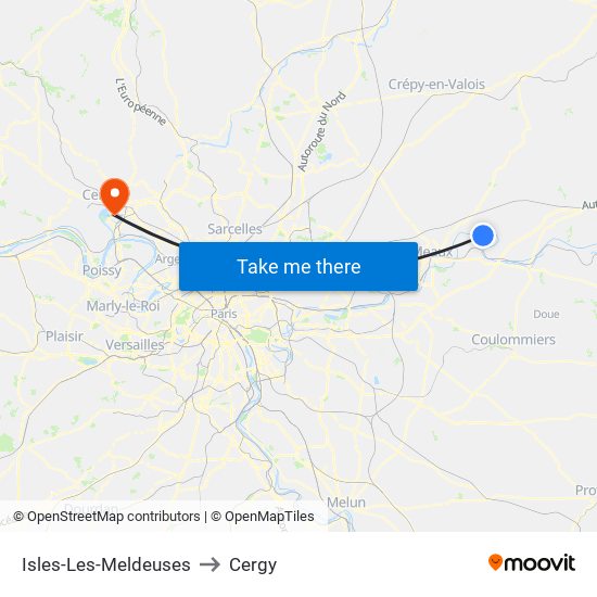 Isles-Les-Meldeuses to Cergy map