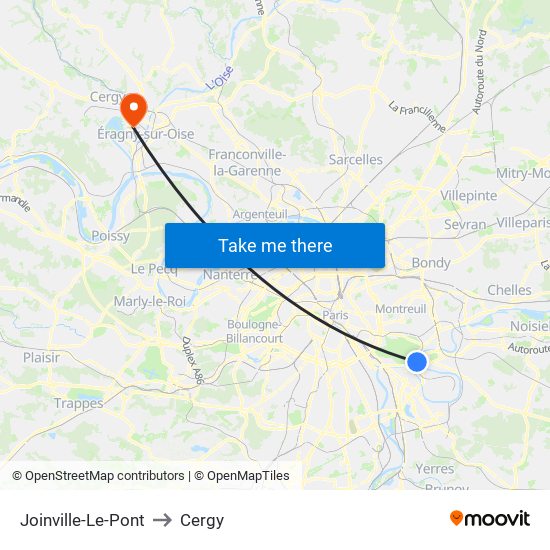 Joinville-Le-Pont to Cergy map