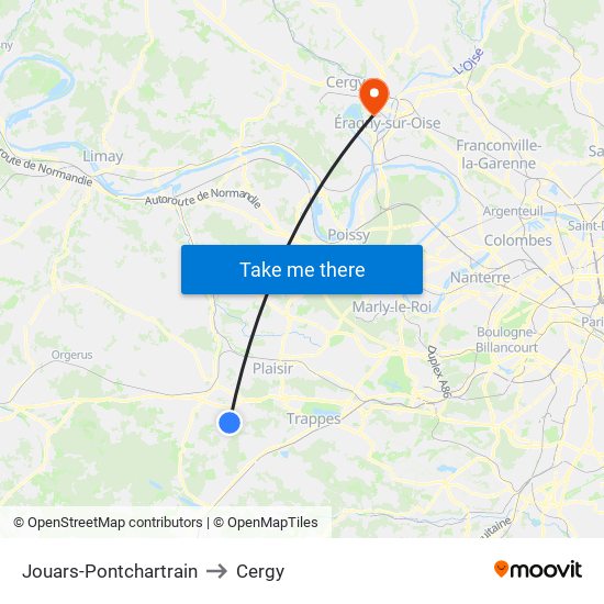 Jouars-Pontchartrain to Cergy map