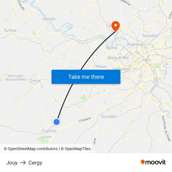 Jouy to Cergy map