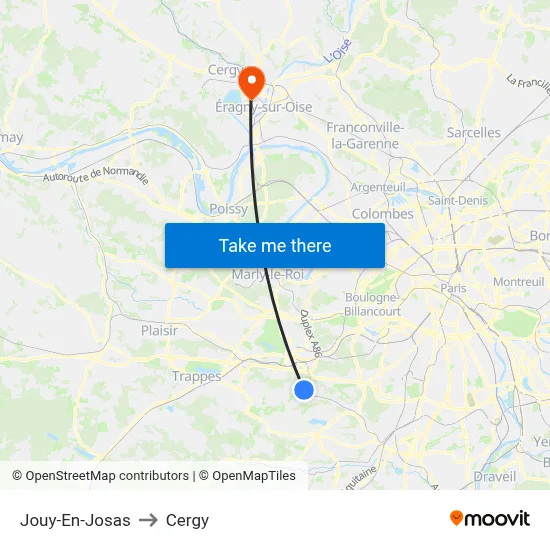 Jouy-En-Josas to Cergy map