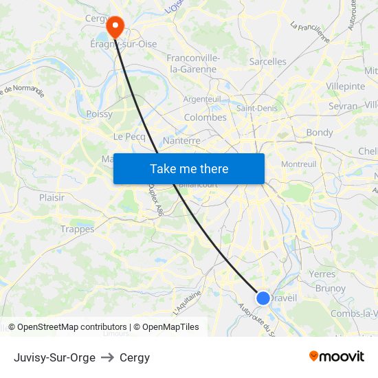 Juvisy-Sur-Orge to Cergy map