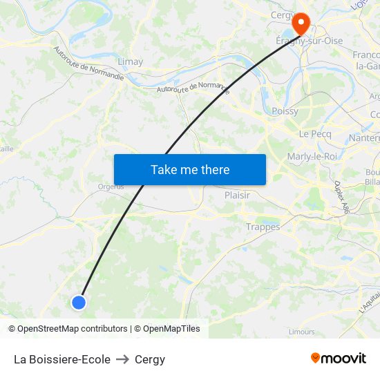 La Boissiere-Ecole to Cergy map