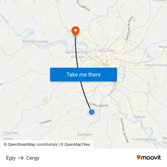 Égly to Cergy map