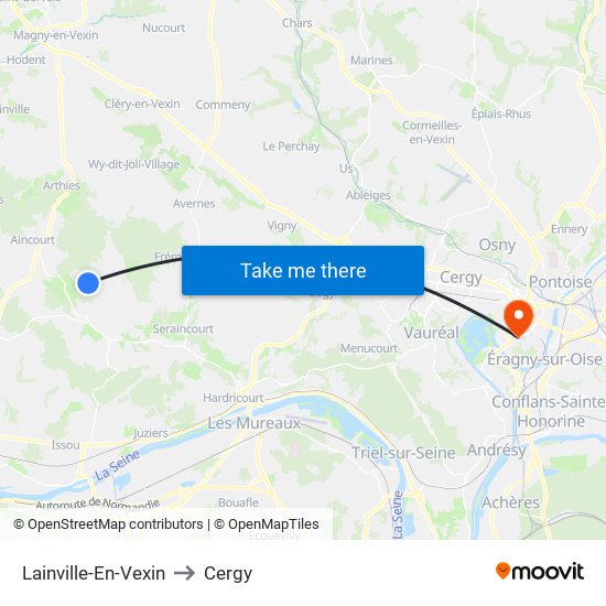 Lainville-En-Vexin to Cergy map