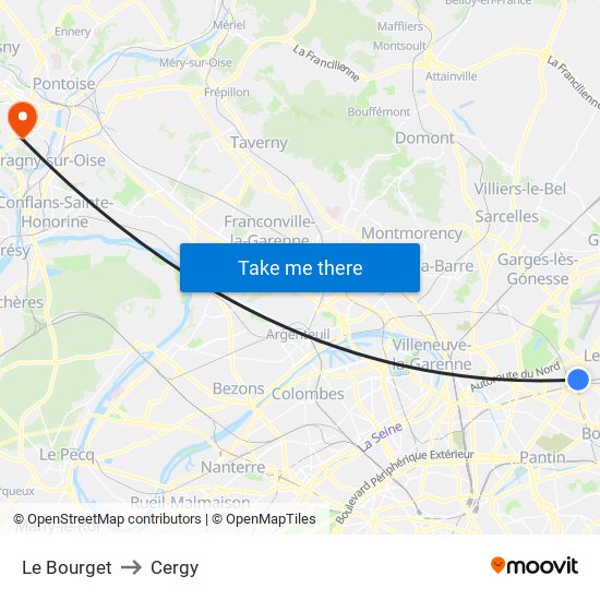 Le Bourget to Cergy map