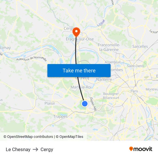 Le Chesnay to Cergy map