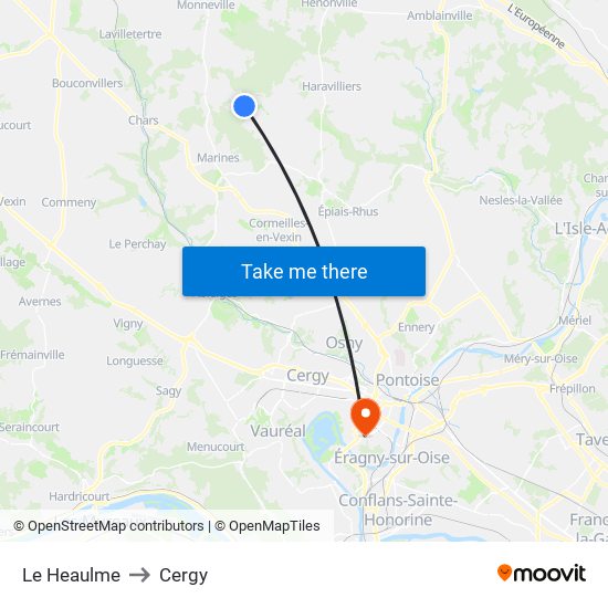 Le Heaulme to Cergy map