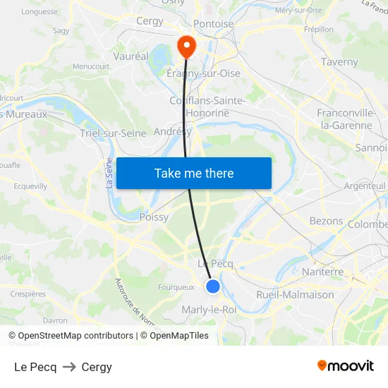 Le Pecq to Cergy map