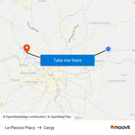 Le Plessis-Placy to Cergy map