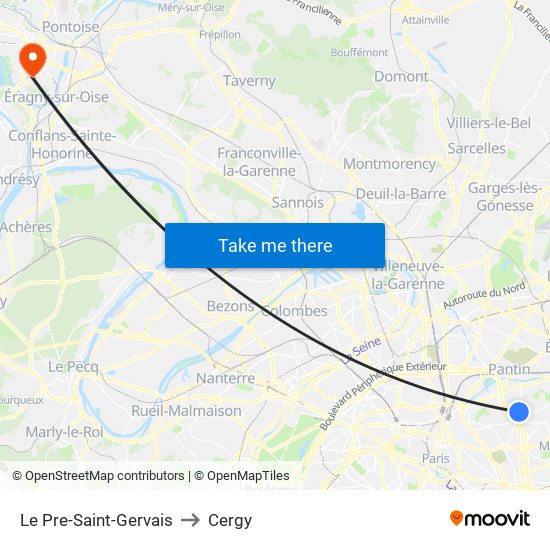 Le Pre-Saint-Gervais to Cergy map