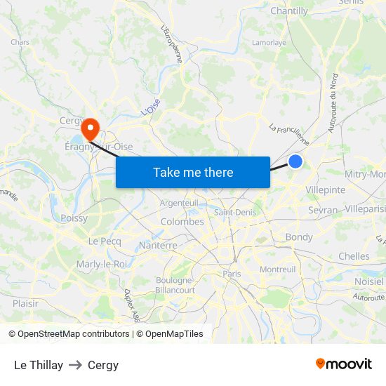 Le Thillay to Cergy map