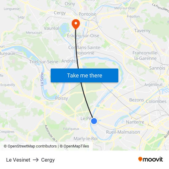 Le Vesinet to Cergy map